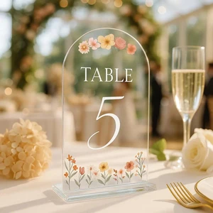 Factory Wholesale OEM Custom Clear Acrylic Wedding Table Numbers Arched Square Shape Personalized Modern Eco-Friendly UV Coated