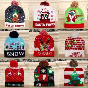 Santa Hat Christmas Merry Christmas Sublimation Knit Winter Hats Decorated Led Beanies Knitted Christmas Hat With Light
