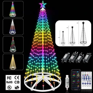 IP65 RGB LED Conical Christmas Tree String Lights 5V Smart App Control Dimmable Indoor Outdoor Holiday Decoration 640lm CRI80