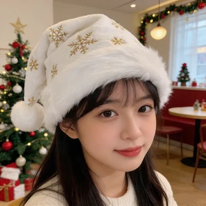 Snowflake Glitter Christmas Hats Thick Plush Adult Luxury Santa Hat Chinese Style Adjustable Soft Christmas Decorations