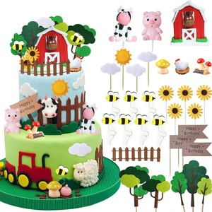 30 Pieces Farm Themed Cake Decoration Cow Pig Suitable for Farm Themed Birthday Baby Shower Party