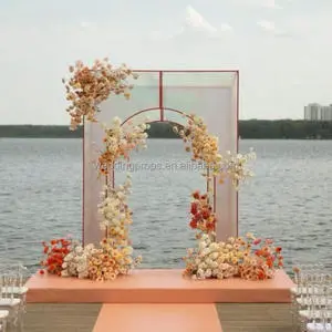 Wedding Gate Shape Arch Decoration Gold Stainless Steel Arch Bracket with Sunlight Board Background for Sale