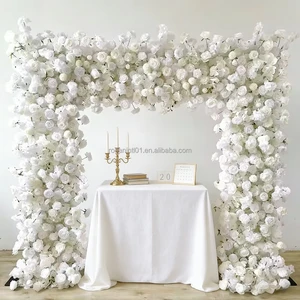 Rocan Artificial Flower Factory Wholesale All White Rose Flower Wall Indoor Wedding Flower Arch for Wedding Decoration