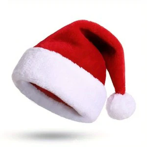Hot Sale New Year Hat Soft Plush Thick Red & White Santa Claus Caps Santa's Christmas Hat for Adults Xmas Hat