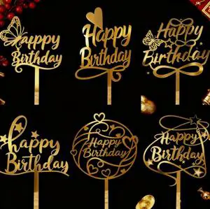 Custom Acrylic Happy Birthday Cake Decoration Cake Topper Star Heart Butterfly Cake Decoration