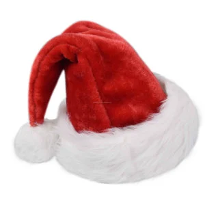 Classic Red Christmas Hat with White Faux Fur Trim and Pompom Xmas Plush Santa Hat for Christmas Day