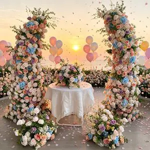 Artificial Flowers Arrangement Horn Arch Customizable New Style Factory Direct Sale Wedding Background Cloth Flower Arch