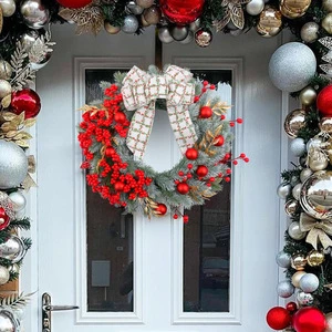 Hot Selling Home Window Display Door Decoration Pendant Christmas Berry Bow Flower Wreath