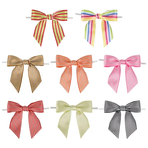 Custom Christmas Party Wedding Decoration Treat Bags Cake Pop Crafts Packing Striped Handmade Satin Ribbon Bow With Twist Tie