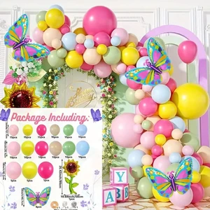 158 Pcs Butterfly Sunflower Balloon Arch Kit Macaron Pastel Balloon Garland for Spring Garden Party Girls Birthday Baby Shower