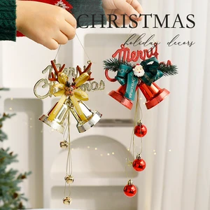 2026 Christmas Tree Ornaments Red Green And Golden PVC Large Christmas Bell With Bow Tie For Christmas Wreath And Wall Decors