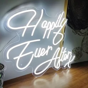 Customized Acrylic Modern LED Neon Wall Mounted Sign 'Happy Ever After' for Wedding Party Event Decoration Packaged in Carton