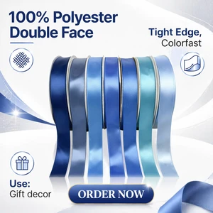 Luxury Solid Blue Series 100% Polyester Satin Gift Ribbon Roll For Birthday Cake Box Wedding Favor Holiday Party
