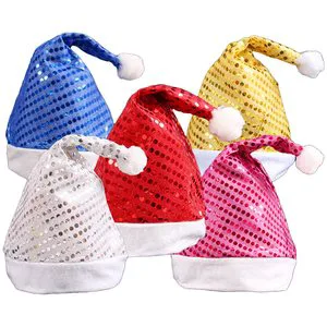Glitter Sequin Christmas Hat Santa Cap for Adults & Kids Party, Costume & Festival Supplies, Blue