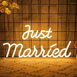 Just Married Neon Sign LED Love Light for Wedding Decorations, Proposal, Engagement - Artistic Wall Decor, USB Powered