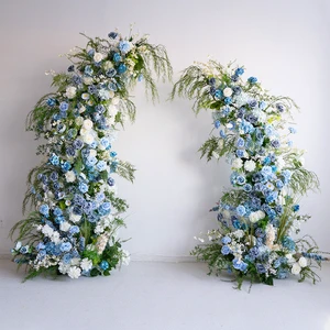 Blue Forest-Style Custom Wedding Arch Artificial Flower Horn Floral Arrangement Outdoor Travel Photography Props Background