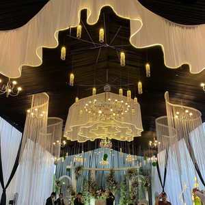 White Wave Fabric Ceiling Decoration Hotel Stage Hanging Wedding Ceiling Drape Lights for Events Party Ceremony