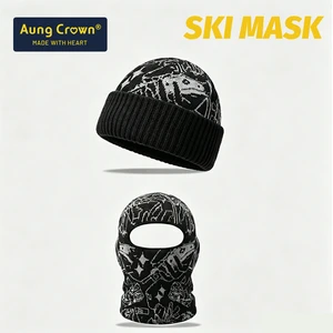 Wholesale Fashion Knitted Beanie Hat Winter Hat Adult Two Hole Full Face Ski Masks Custom Balaclava Customized Logo