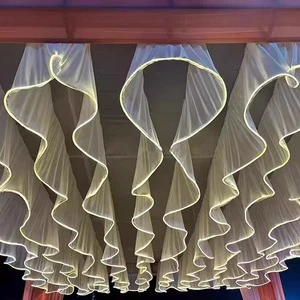 Wholesale White Chiffon Tulle Wedding Party Ceiling Decoration S Wavy Shape Drapery With Light Strip