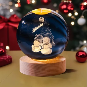 Warm Glowing 3D Internal Laser-etched Christmas Series Crystal Ball USB Powered Hanging Creative Decorative Warm Light Small