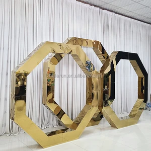 Mirror Exquisite Octagon Wedding Background Set 3 Golden Frame Wedding Arch Stand Backdrop Wedding Event Stage