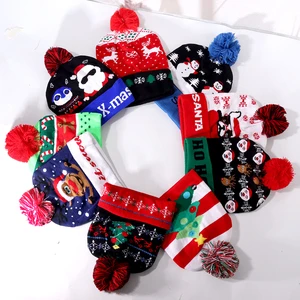 LED Light up Christmas Hats Beanies Flashing Winter Soft Knitted Christmas Hat Jacquard Beanies Xmas New Year Party Decoration