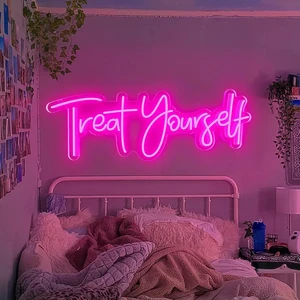 Treat Yourself Custom Name Acrylic Led Neon Light Signs Free Design No Moq for Wedding Birthday Gift Home Room for Etsy Seller