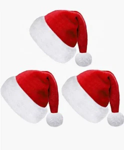 Santa Hats Plush Velvet Short Plush Christmas Hat White Fluffy Brim New Year Xmas Holiday Party Decoration Kids Adults Size Red