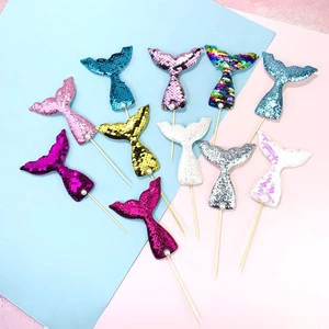 Cake Topper Children Birthday Rainbow Mermaid Tail Decoration Sequins