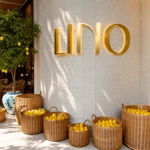 Elegant Gold Finish LED Letters Stainless Steel LED Signboard With Organic Decor For Fresh Produce Business Market Environment