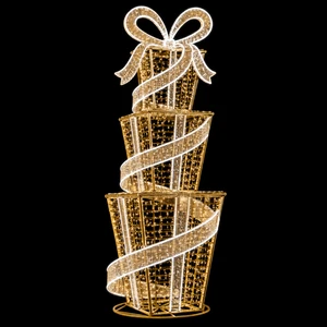 Street CE TUV IP65 Outdoor Metal Frame LED Rope PVC Tinsel Warm White Ribbon Bow Present Christmas Gift Box Motif Light