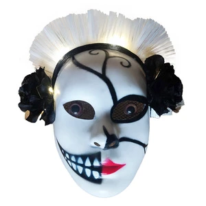HLC Custom LED Light up Women Full Face Ghost Masks With Flowers Creepy Day of the Dead Sugar Masks Halloween Party City Vendor