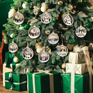 6-piece set of Christmas tree decorations and wooden Christmas ornaments