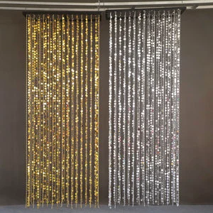 Wedding Ceiling Decorations Acrylic Crystal Curtain with Gold Silver Sequins Party Wedding Ceiling Halls Background Stage Decor