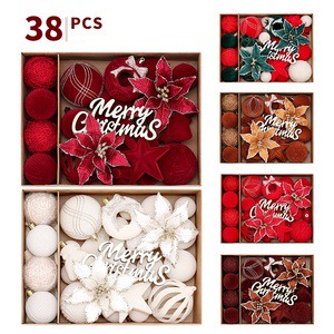 2027 38pcs/box Velvet Flocked Christmas Fabric Foam Ball Ornament Christmas Tree Hanging Decoration Holiday Supplies