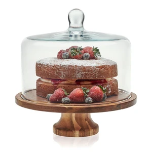 Wholesale Durable Glass Dome Cover with Handle Wooden Cake Stand with Lid for Kitchen Baking Wedding & Party Cake Tools