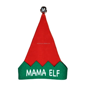 Manufacturer Wholesale Velvet Santa Hat with Puffy Glitter Print Mama & Papa Metal Jingle Bell for Christmas Holiday Decorations