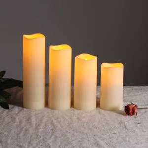 Mermei's Set Of 4 Battery Operated Waterproof Outside Decoration Flameless Plastic Led Pillar Candle