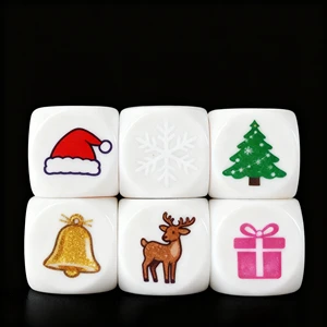 Custom Printed Christmas Hat Tree Acrylic Game Dice 6 Sided Featuring Round Corner For Corporate Promotional Gifts Party Decor