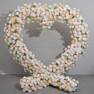 H36 Romantic Pink Yellow Blue Red Heart Flower Archway, Silk Floral Backdrop for Wedding Stage & Proposal Party Decor