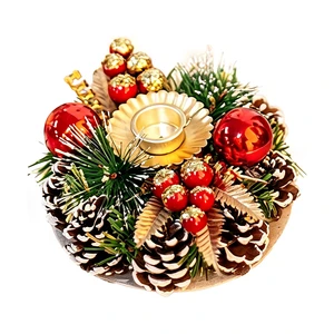 Rustic Plastic Slice Christmas Candle Holder Wreath Pine Cones Frosted Berries Greenery Thanksgiving Winter Wedding Holiday