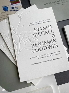 Custom Logo OEM Factory Direct Blind Embossed Leaf Paper Letterpress Wedding Invitation Cards For Luxury Branding