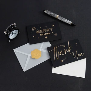 Luxury Black Gold Foil Thank You & Christmas Greeting Card Set Custom Wholesale 250g 280g 300g 350g Art Paper Greeting Cards