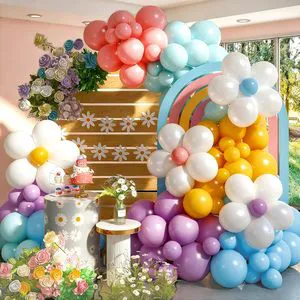 Factory 117 PCS Colorful Theme Garland Kit Groovy Birthday Party Balloons Chain Bag Flower Balloon for Kids Baby Shower Party