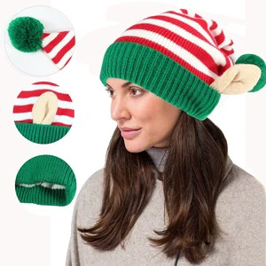 Multi-colors Character Pattern Ears Long Thickened Lengthened Plush 100% Acrylic Santa Claus Christmas Hats for Adults