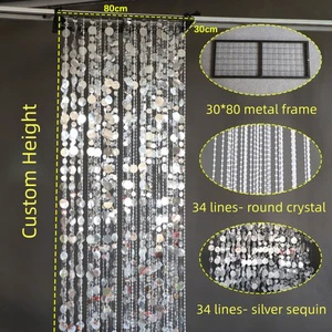 Luxury Wedding Hall Ceiling Decoration Twinkling Stage Hanging Drapes Crystal Bead Ceiling Curtain with Metal Frame