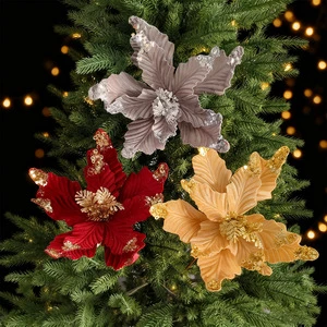 35CM Factory Durable Fashionable Artificial Christmas Decoration Sequins Xmas Flowers For Door Christmas Tree Festival