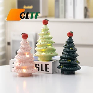 Bestselling Ceramic Christmas Tree Night Light Ins Style Led Glowing Apple Star Ornament for Holiday Home Table Desk Decoration