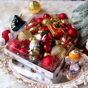 72PCS Small House Gift Box Painted Balls Irregular Plated Balls Set Christmas Tree Ornaments for Holiday Decoration