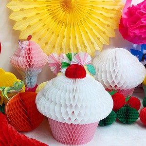 Paper Honeycomb Cupcake Decorations Pink White Red Yellow Party Decoration Artificial Craft 30CM Height